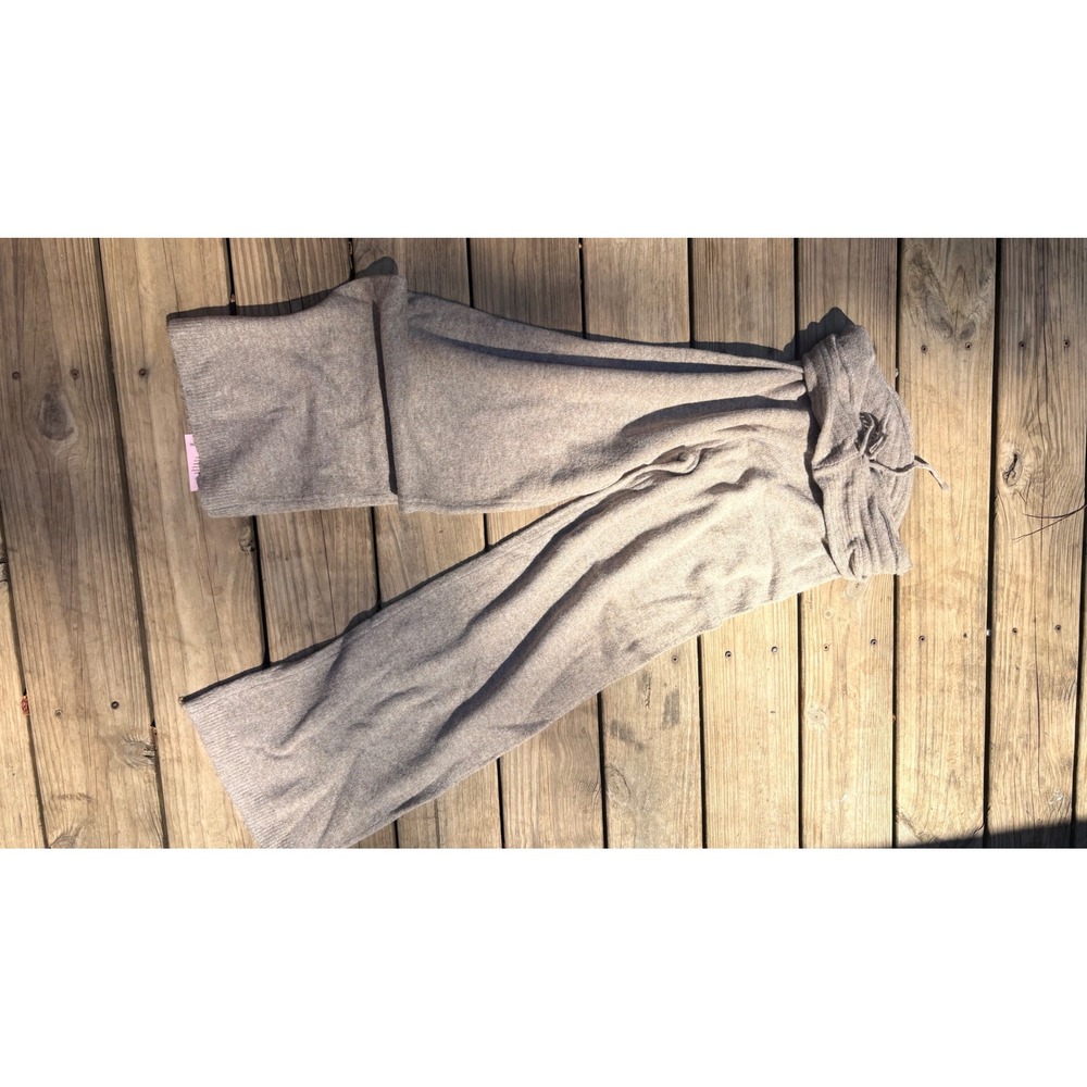 PrettyLittleThing Oatmeal Heather Knit Wide Leg Drawstring Pants Size M NWT